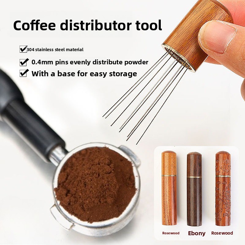 Coffee Distribution Tool - Holz-Edelstahl Kaffeepulver-Tamper Espresso-Pulver-Rührer Verteiler Nivellierer WDT-Werkzeug