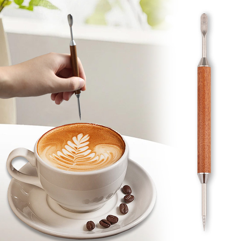 Coffee Shop Equipment - Edelstahl Kaffee Dekorieren Kunst Stift Holzgriff